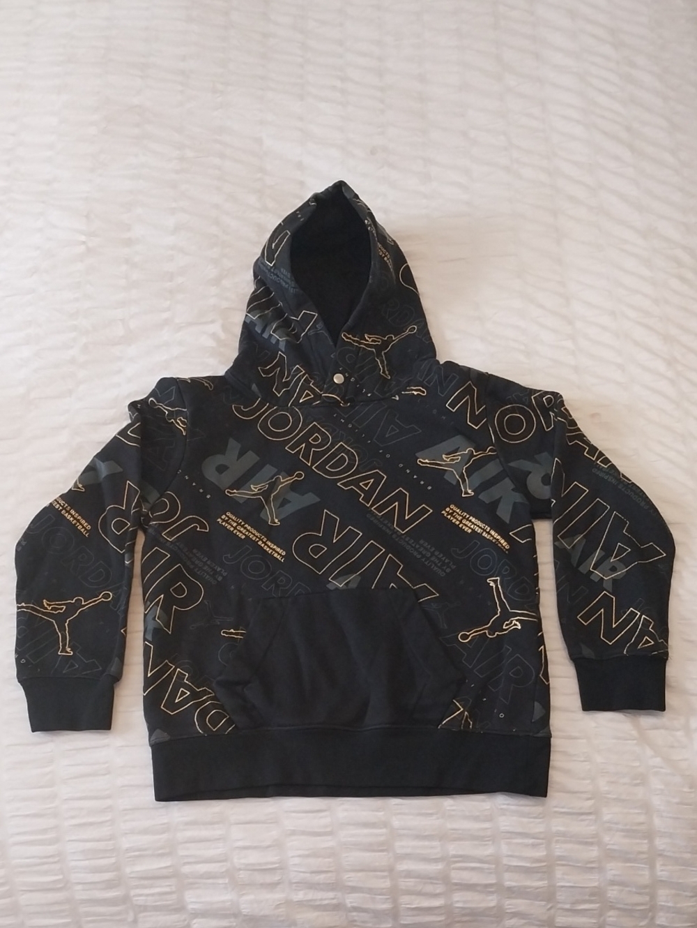 Jordan Black Hoodie with Gold Logo All-Over Print Youth Size 6-7